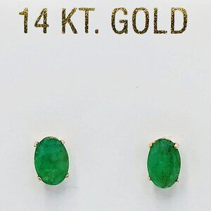 Genuine 1.36 Cts Emerald Stud Earrings 14k Yellow Gold